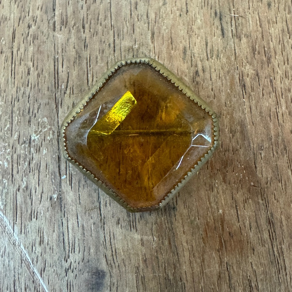 Antique Amber Citrine Square Pin Gold Textured Edge Brooch C‎ Closure